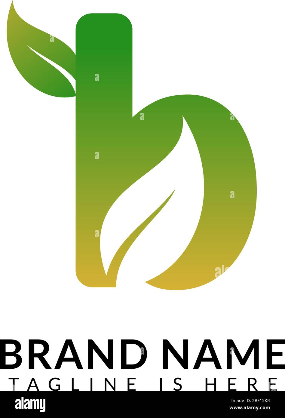 Professional minimal logo with gradient green b mark and leaf inside. Stock Vector
