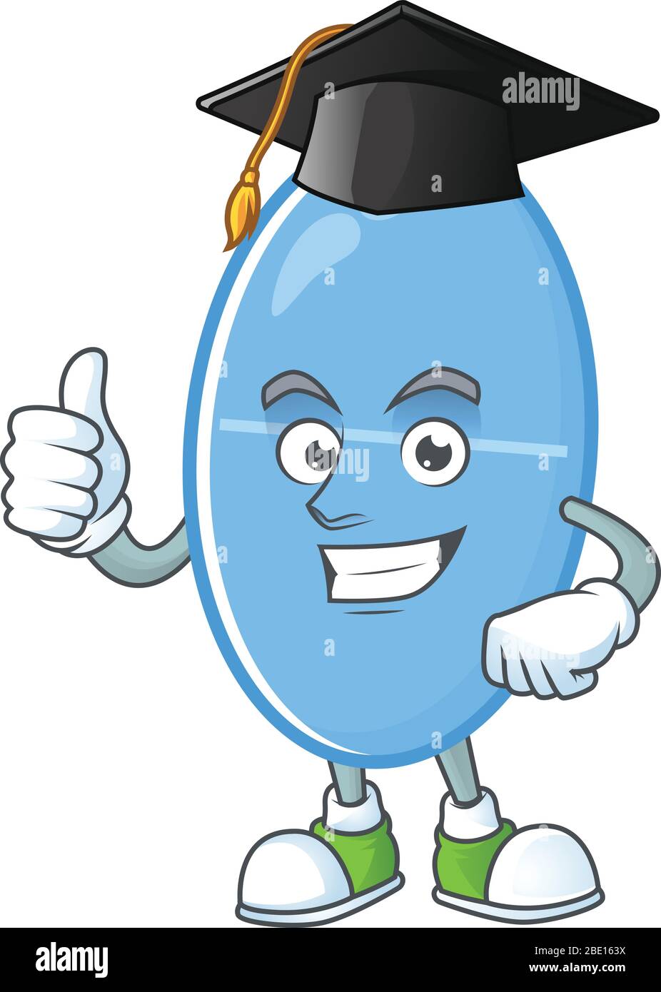 Mascot design concept of blue capsule proudly wearing a black ...