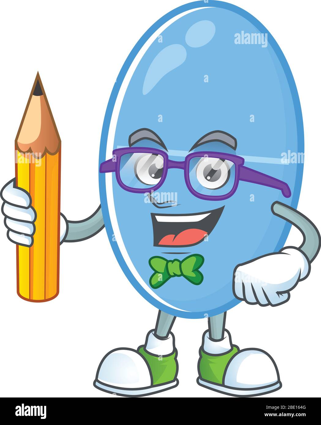 Blue capsule student cartoon character studying with pencil Stock ...