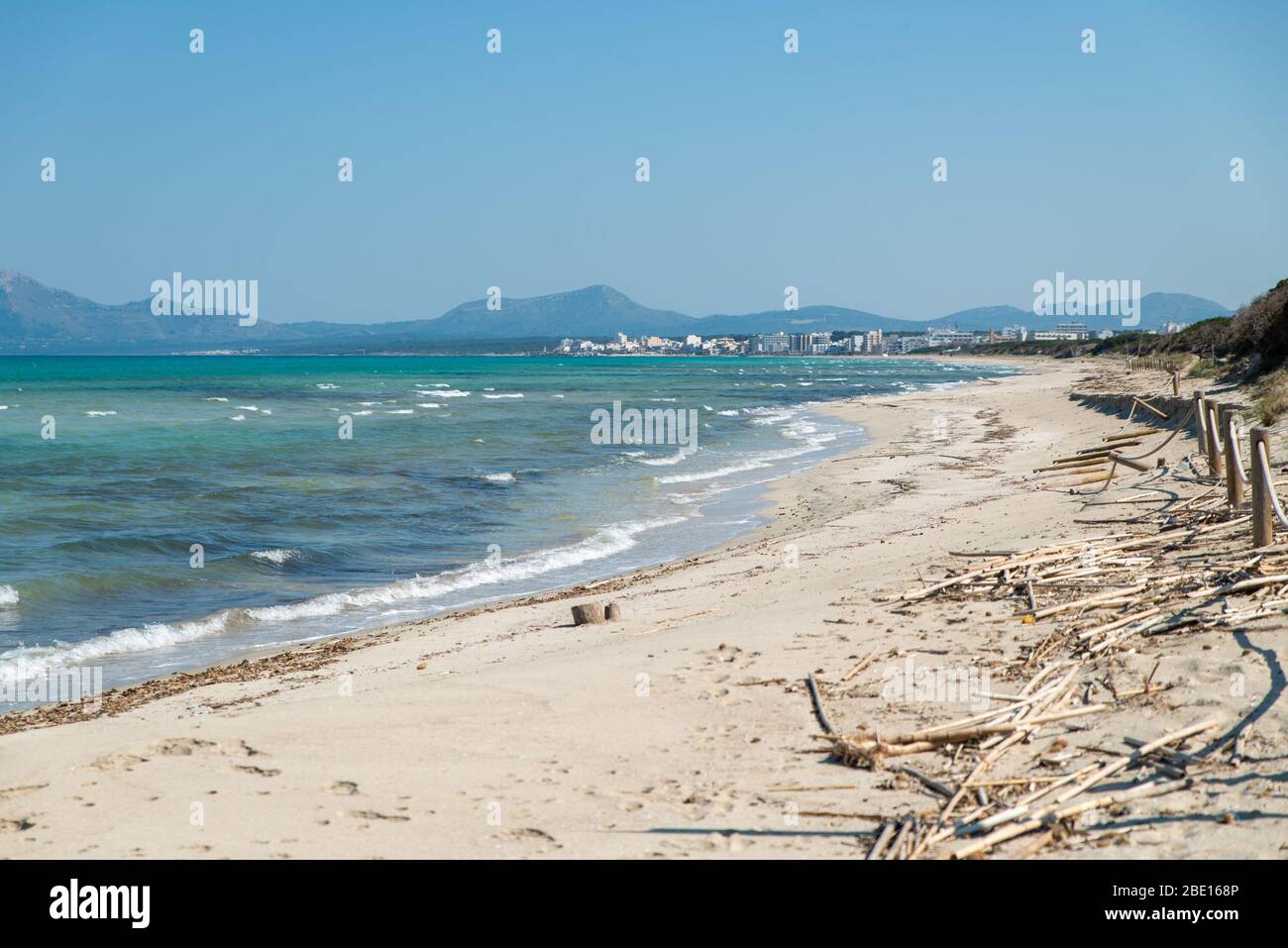 PALMA DE MALLORCA, SPAIN. APRIL 09 2020: Playa de Muro  at  - Mallorca under Corona Close down  on April 9, 2020 in Palma de Mallorca, . (Photo by Thomas Reiner/ESPA-Images) Credit: European Sports Photo Agency/Alamy Live News Stock Photo