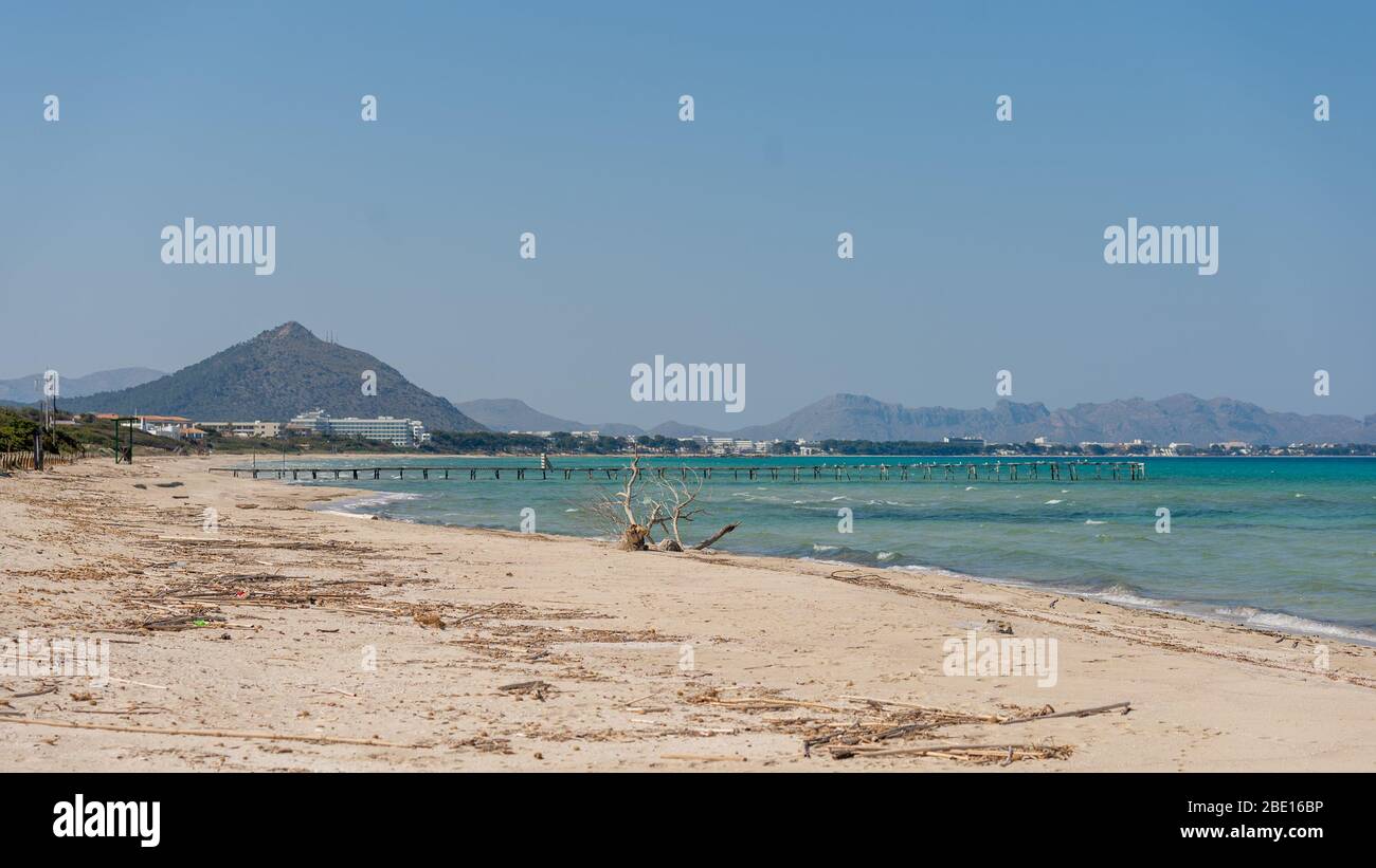 PALMA DE MALLORCA, SPAIN. APRIL 09 2020: Playa de Muro  at  - Mallorca under Corona Close down  on April 9, 2020 in Palma de Mallorca, . (Photo by Thomas Reiner/ESPA-Images) Credit: European Sports Photo Agency/Alamy Live News Stock Photo