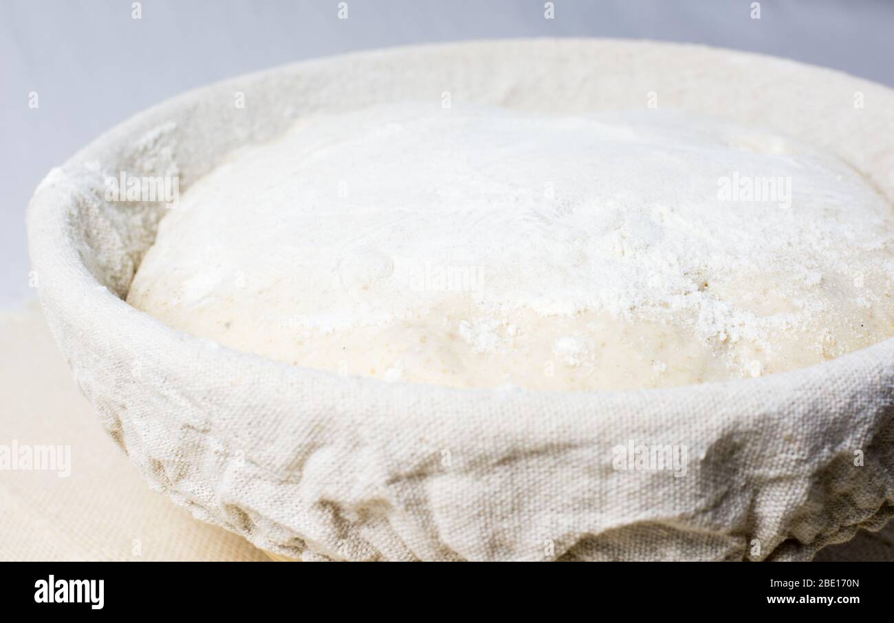 Bread dough proofing in linen cloth lined Stock Photo Alamy