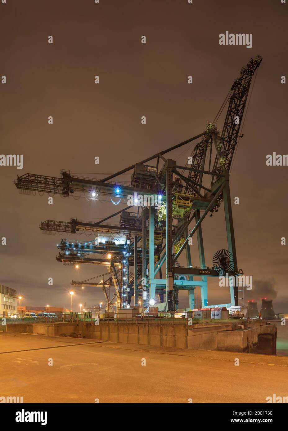 ANTWERP-MARCH 7, 2020. Massive cranes at container terminal at ...