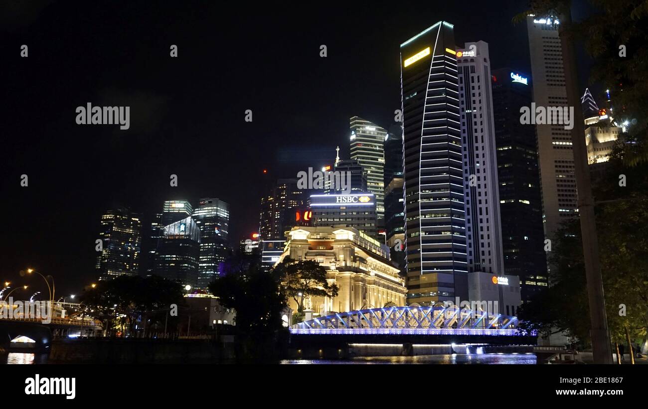 colorful skyline of singapore city at night time Stock Photo - Alamy