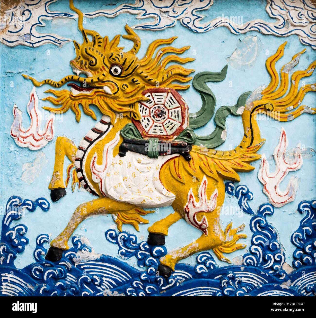 Qilin (Chinese mythical creature) at the entrance to the Temple of the Jade Mountain in Hanoi Stock Photo