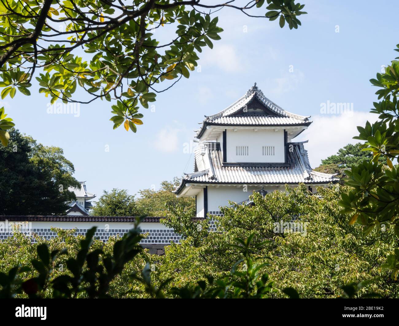 White gate tower of traditional Japanese castle in Kanazawa Stock