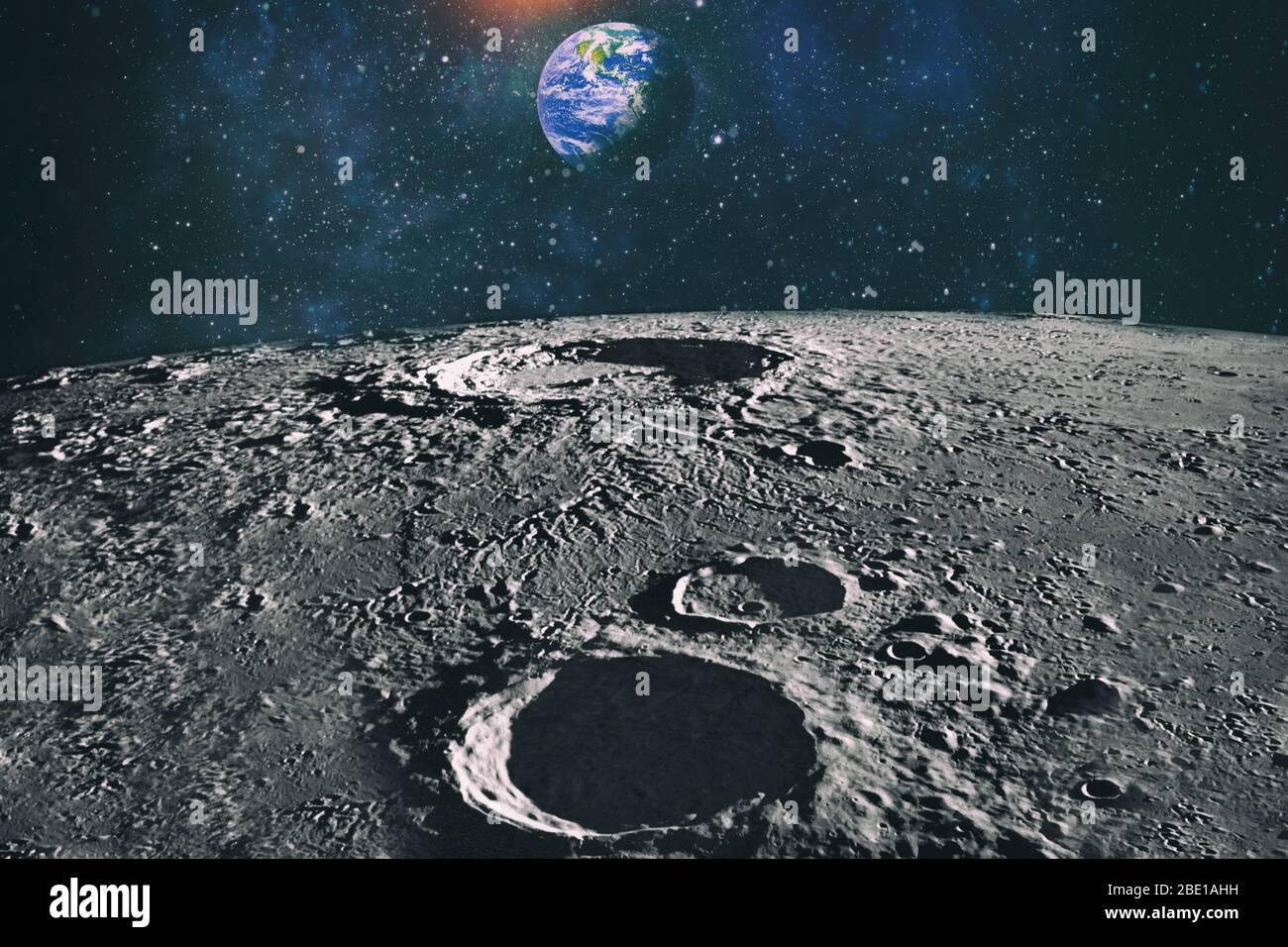 Footprints as an evidence of people being there or great forgery.The Earth as Seen from the Surface of the Moon - Elements of this Image Furnished by Stock Photo