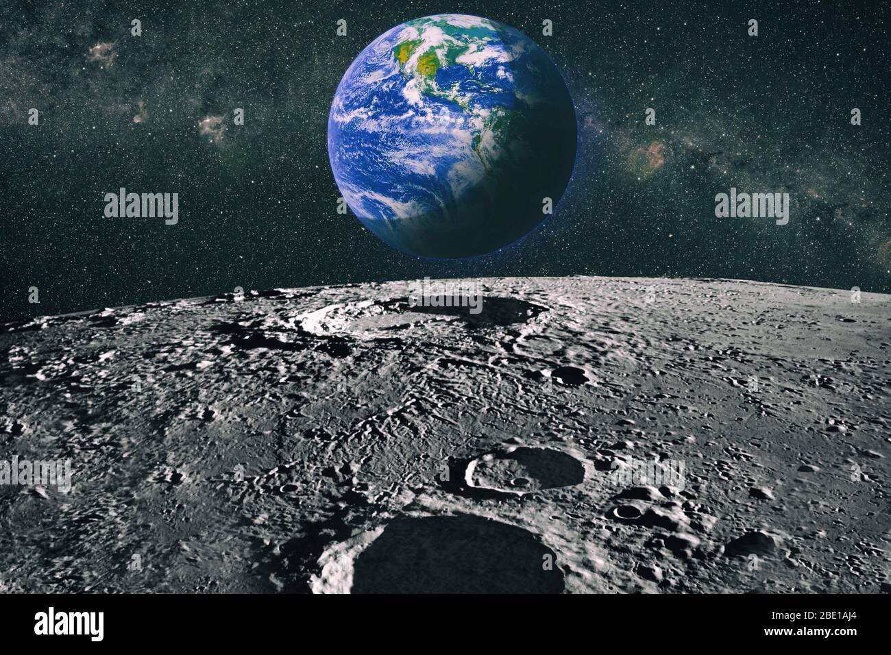 Footprints as an evidence of people being there or great forgery.The Earth as Seen from the Surface of the Moon - Elements of this Image Furnished by Stock Photo