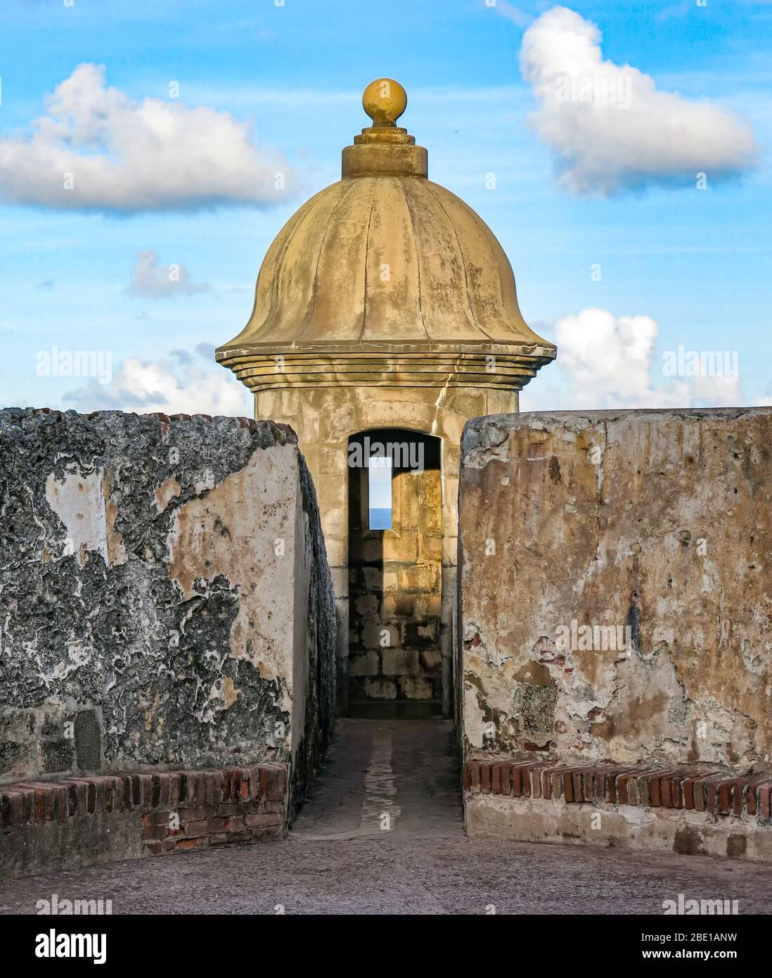 An afternoon closeup view of one of the watch towers inside the Castillo San Felipe del Morro in Old San Juan. Stock Photo