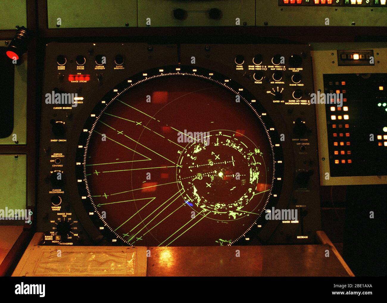 A closeup view of the short range radar display inside the Berlin Air