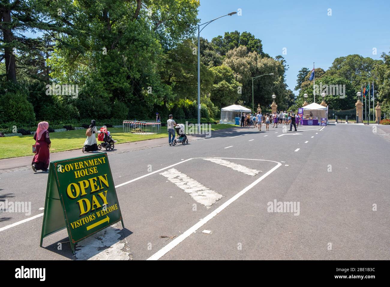 Melbourne, Australia - January 26, 2020: Government House open day sign leading visitors to the entrance Stock Photo