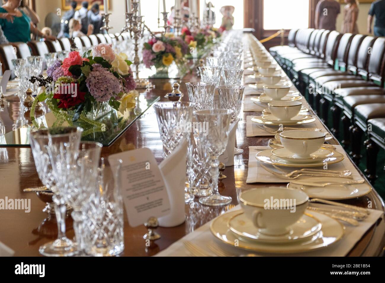 Melbourne, Australia - January 26, 2020: Government House dining room elescopic table closeup Stock Photo