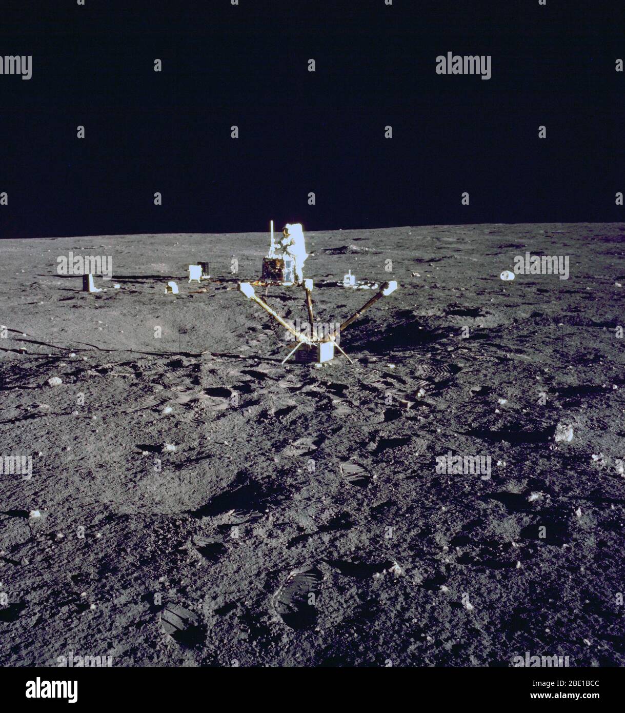 Apollo 12 mission deploys Ames developed special Lunar surface Magnetometer to measure magnetic fields on the moon (Tri-axis magnetometer) Stock Photo