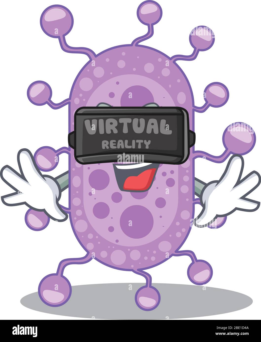 Cartoon design style of mycobacterium with modern Virtual Reality headset Stock Vector