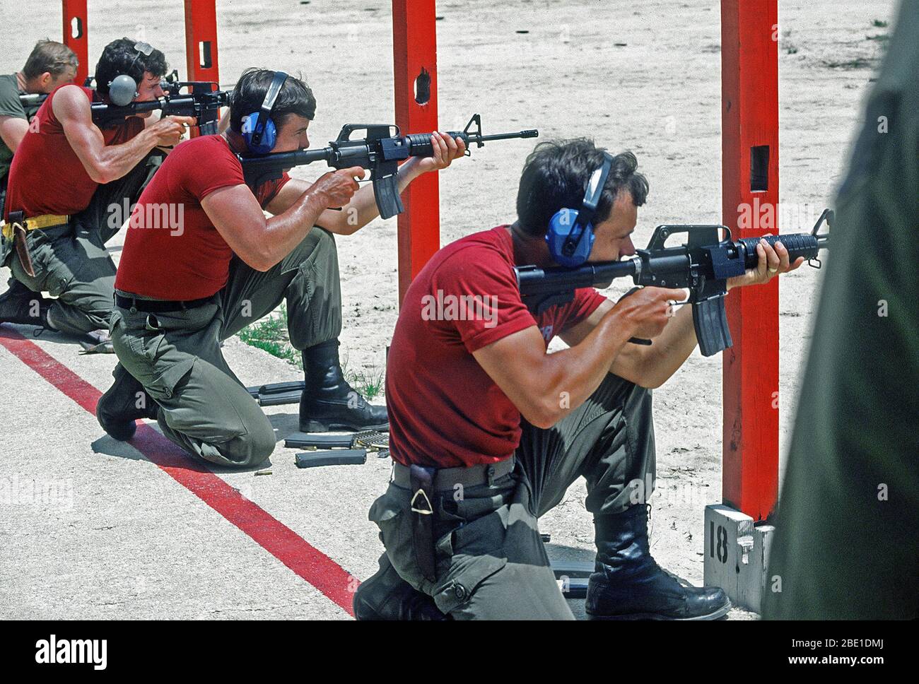 Royal Canadian Air Force members fire M-177 machine guns at the range ...