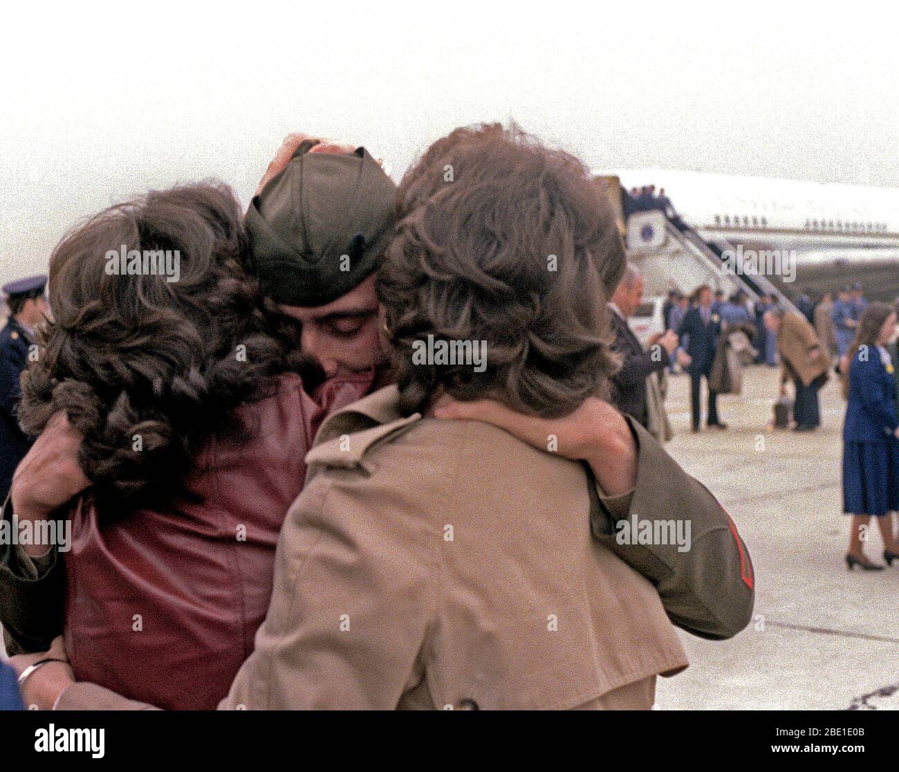 Former Iranian hostage SGT Rodney Sickman is welcomed home by his family. Stock Photo