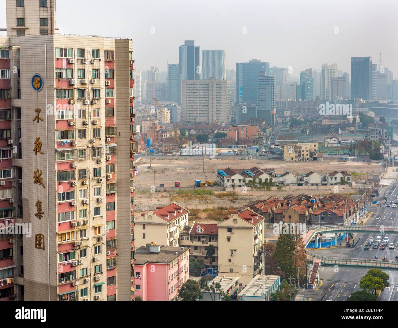 Aerial view of Wuhan city in china. Wuhan skyline Stock Photo