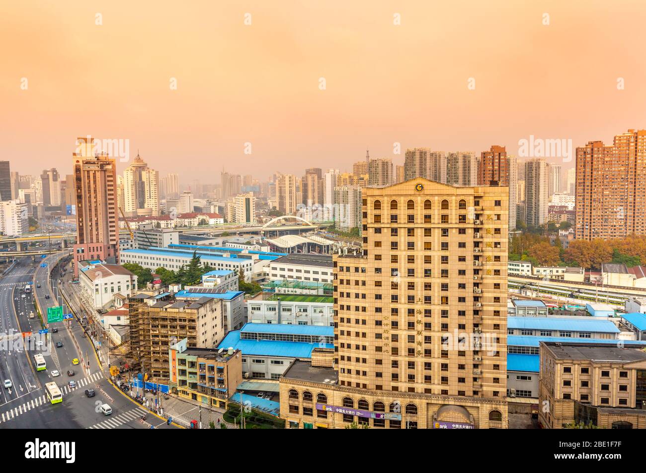 Aerial view of Wuhan city in china. Wuhan skyline Stock Photo