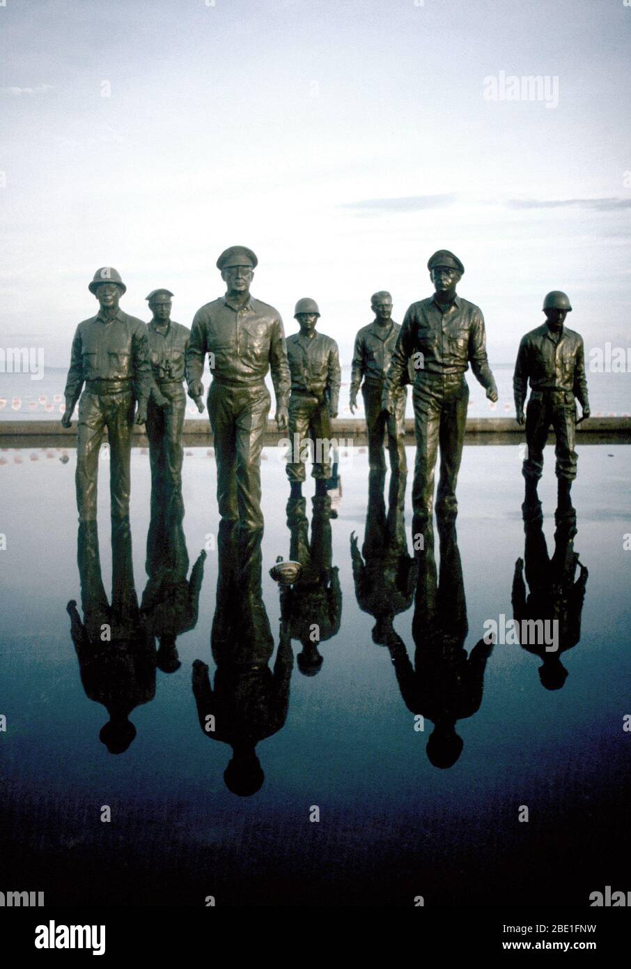 Silhouetted view of the life-like monument commemorating GEN Douglas MacArthur's return here on Oct. 20, 1994.  MacArthur's return fulfilled his earlier and oft-quoted promise of 'I shall return'. Stock Photo
