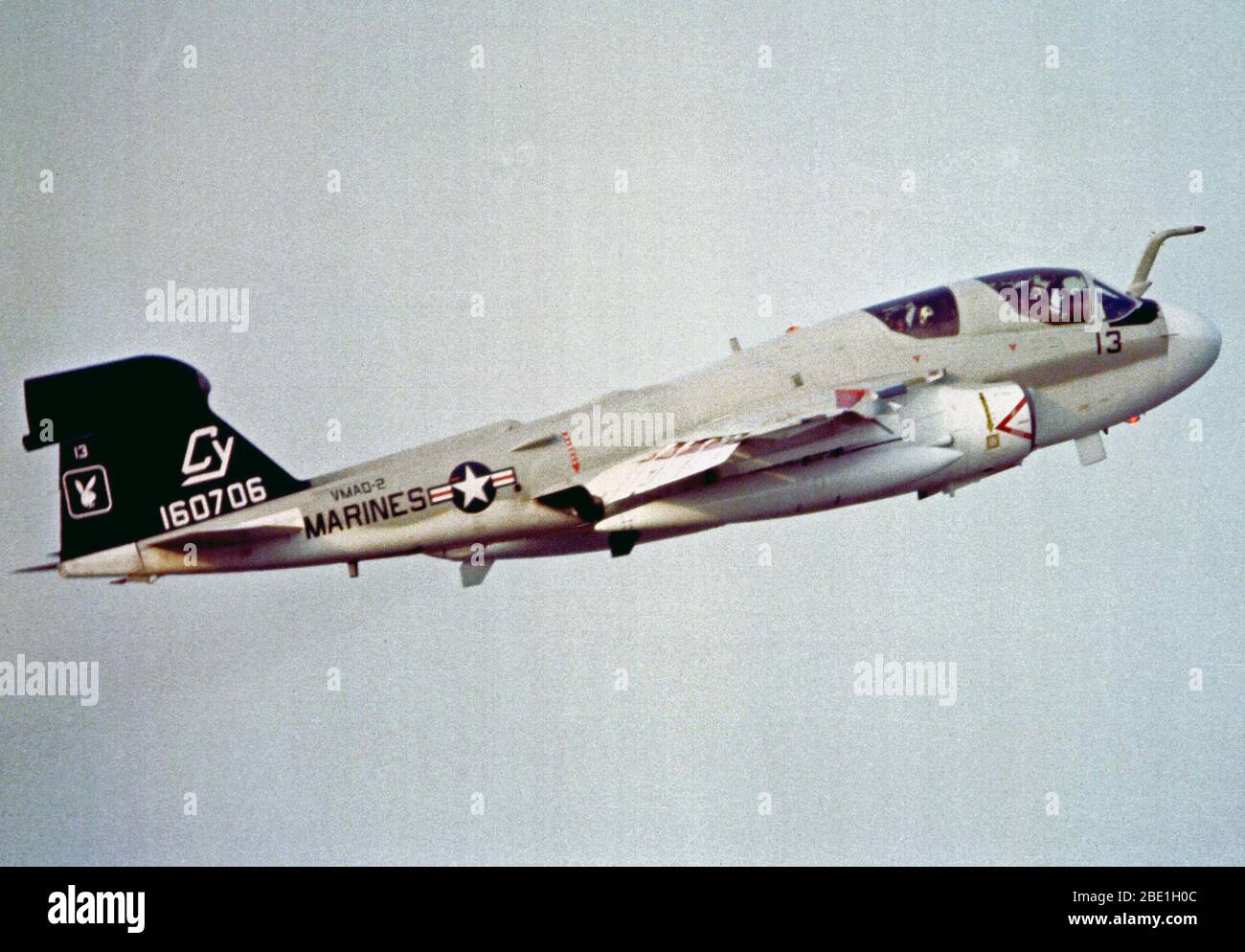 1980 - An air-to-air right side view of a Marine EA-6B prowler aircraft during Exercise Cope North '80 Stock Photo