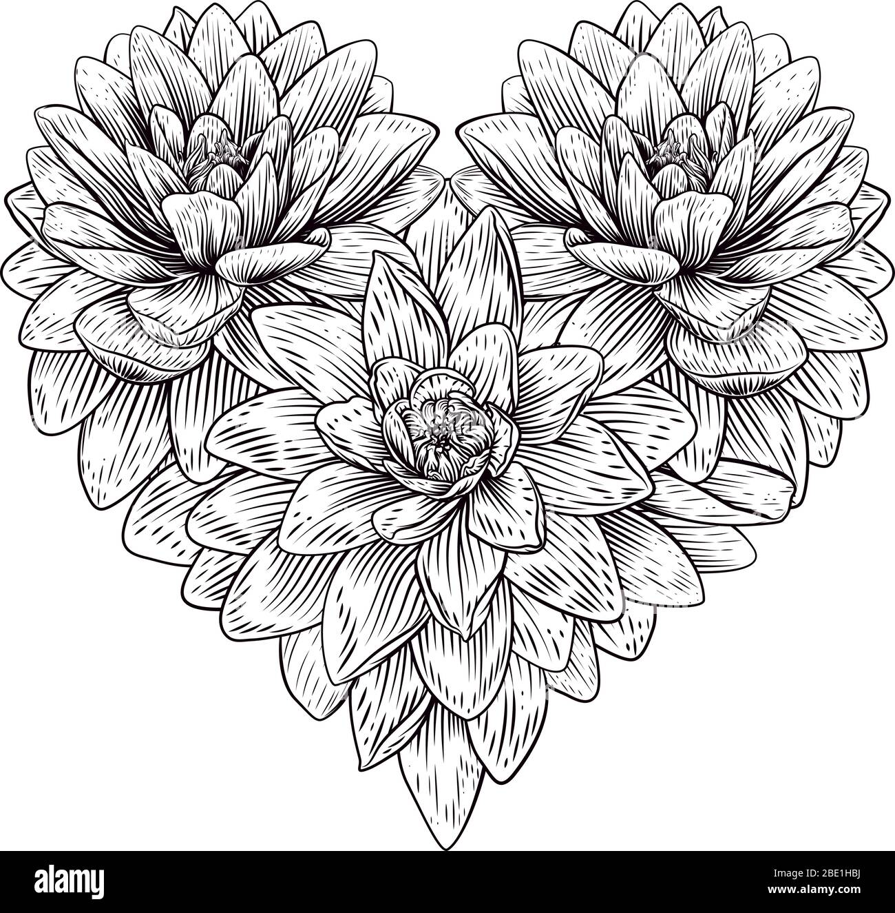 Heart Flower Love Floral Engraved Etching Stock Vector