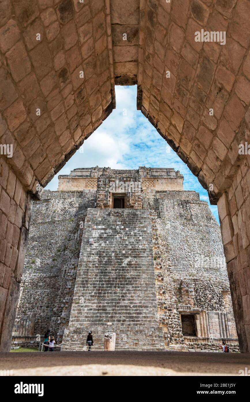 house of the turtle at ancient mayan uxmal ruins, mexico Stock Photo
