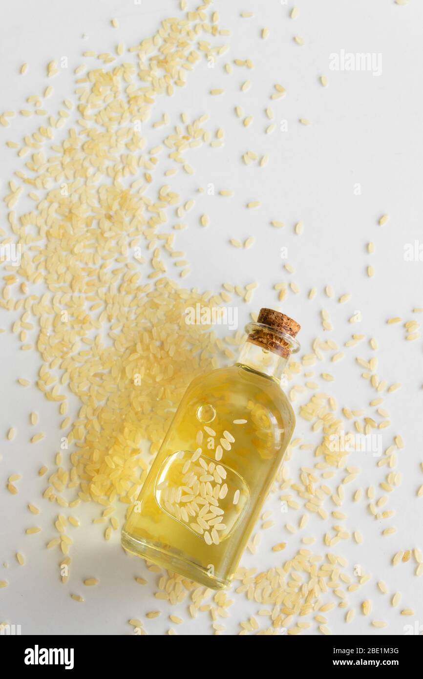 Biological rice oil, healthy eating ingredient, vegan and vegetarian food. Stock Photo