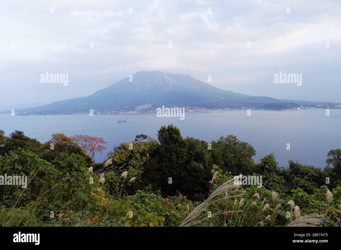 View of Sakurajima from mainland Kagoshima, Kyushu, Japan Stock Photo