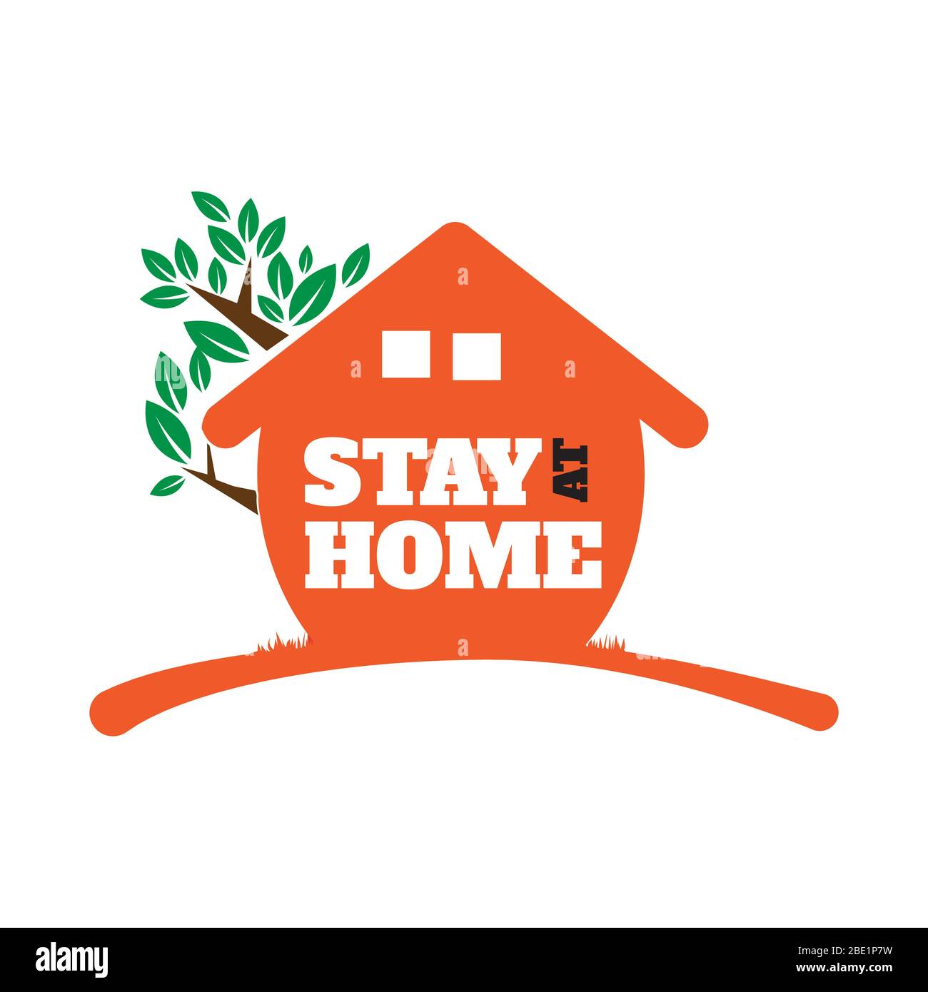 combination of home leaf graphic with stay home Lettering Typography logo design save campaign vector illustration Stock Vector