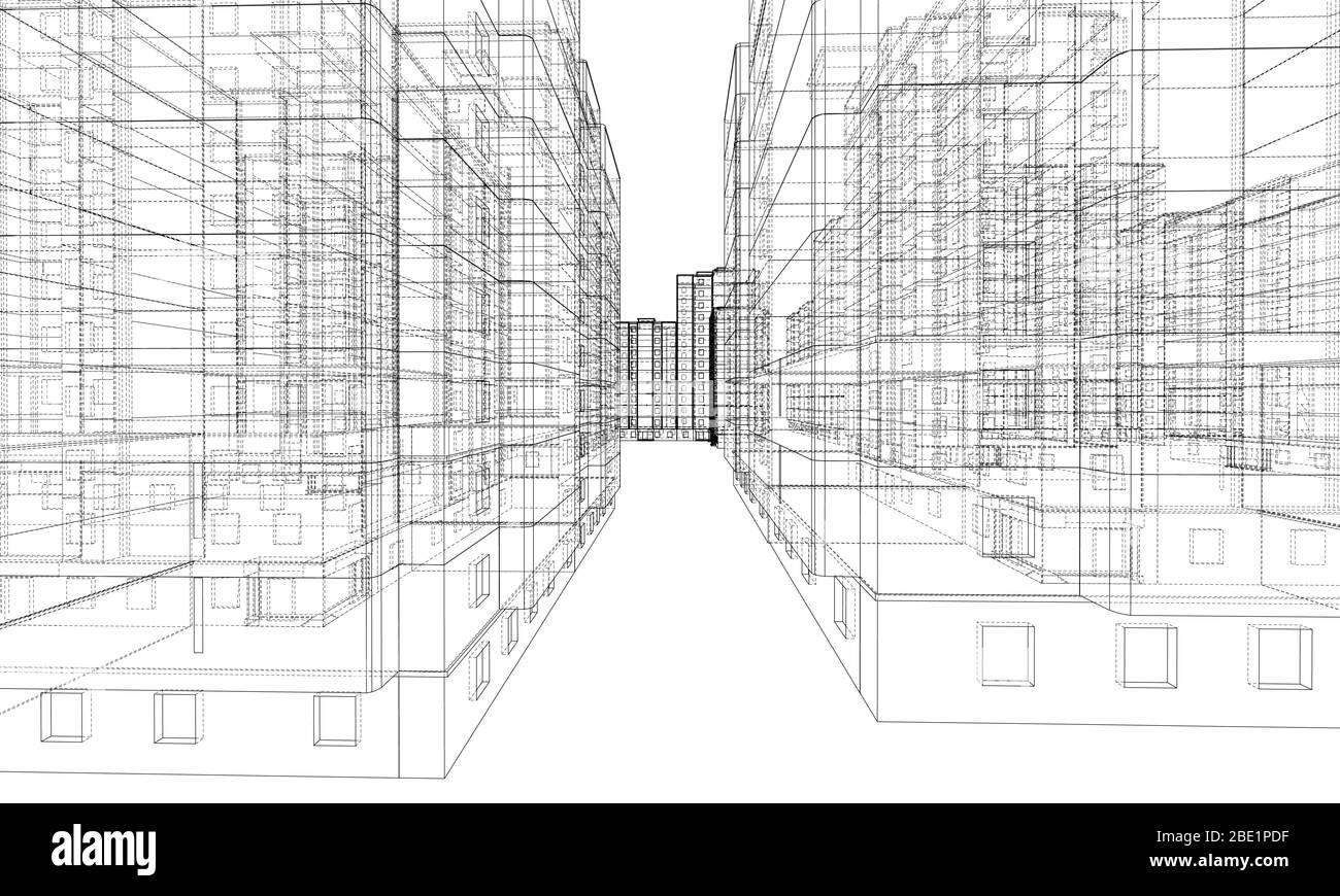 Vector wire-frame model of a multi-storey building Stock Vector Image ...