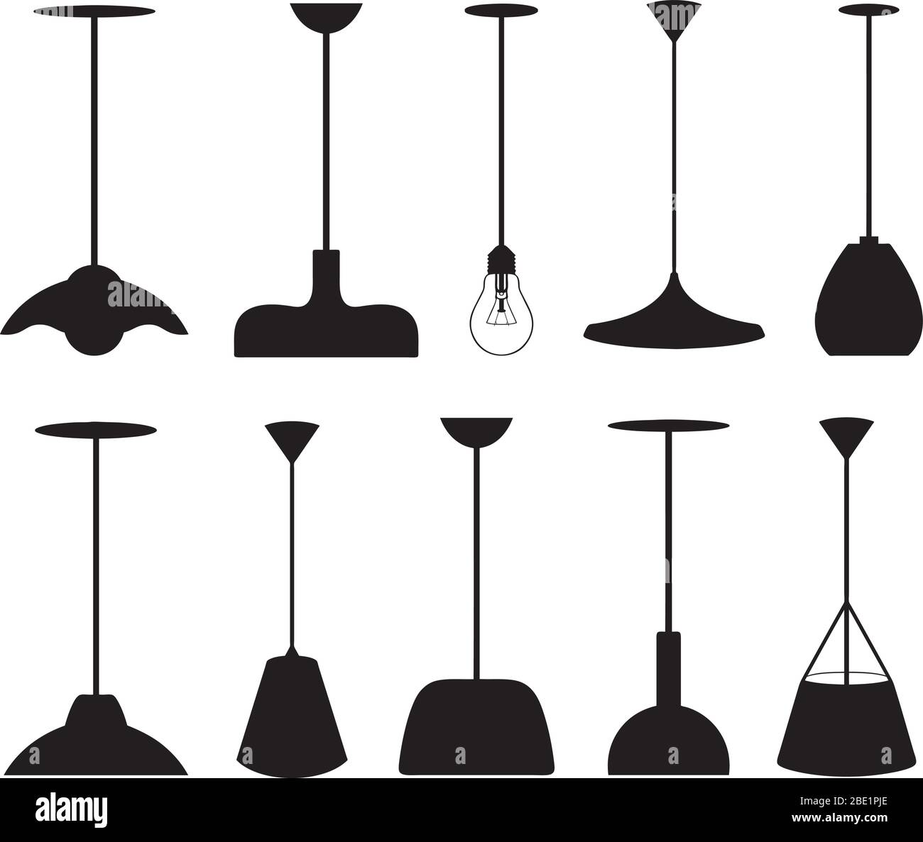 Collection of different pendant lamps isolated on white Stock Vector