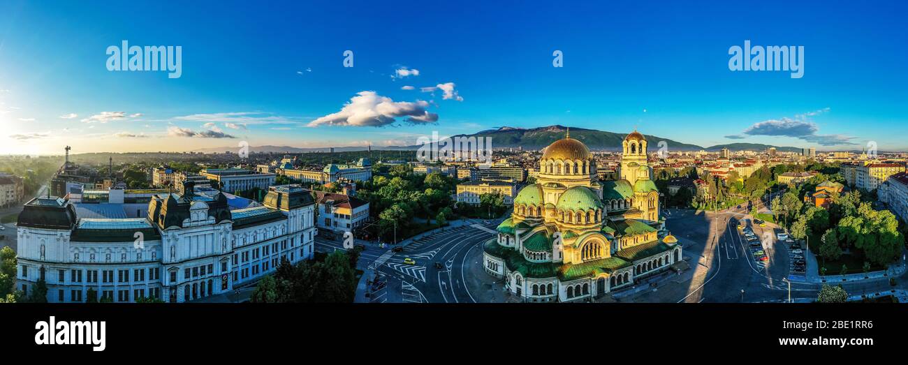 Europe, Bulgaria, Sofia, Alexander Nevsky Russian orthodox cathedral, aerial view Stock Photo