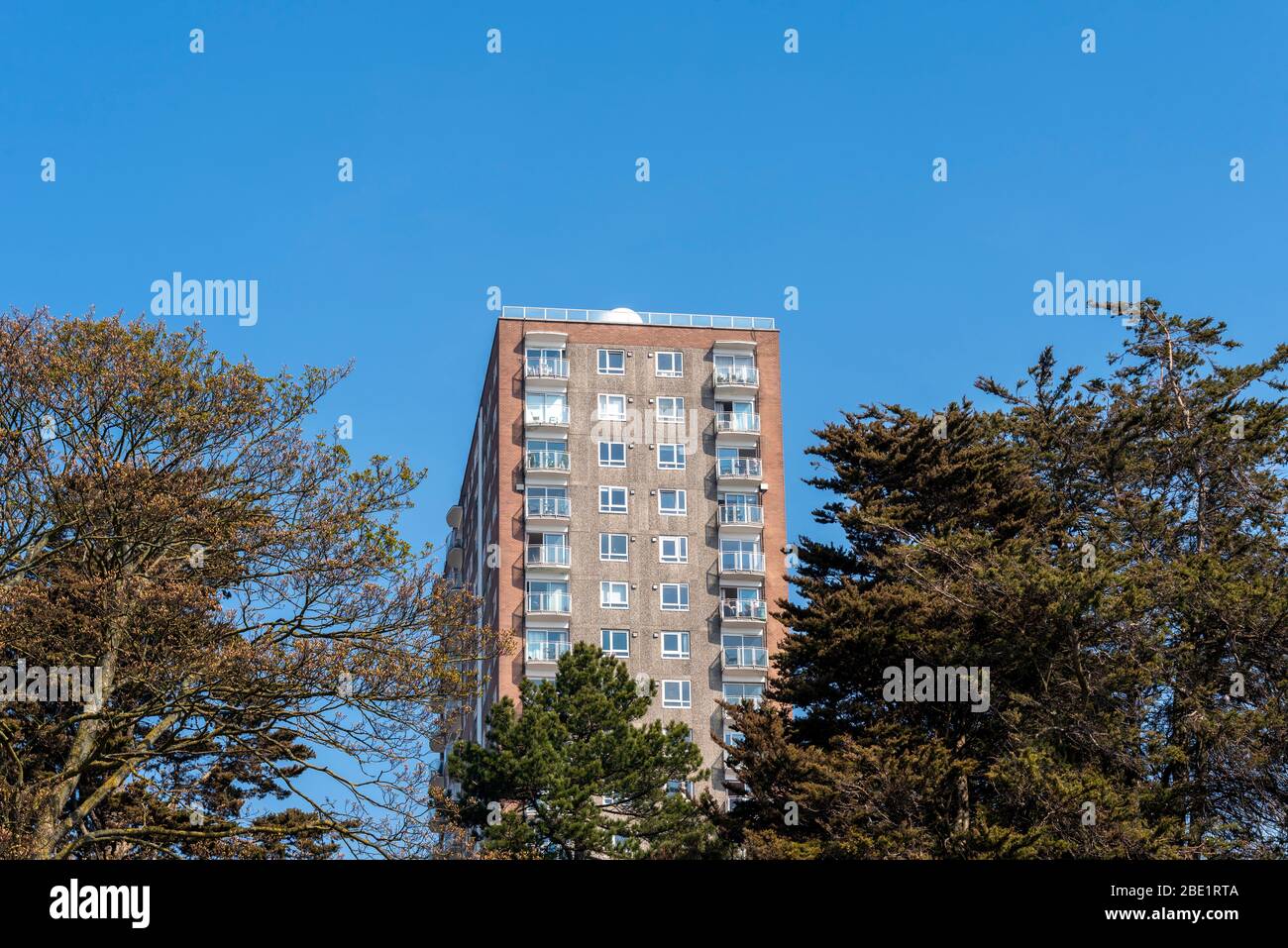 High rise apartment block towering over Southend on Sea seafront on