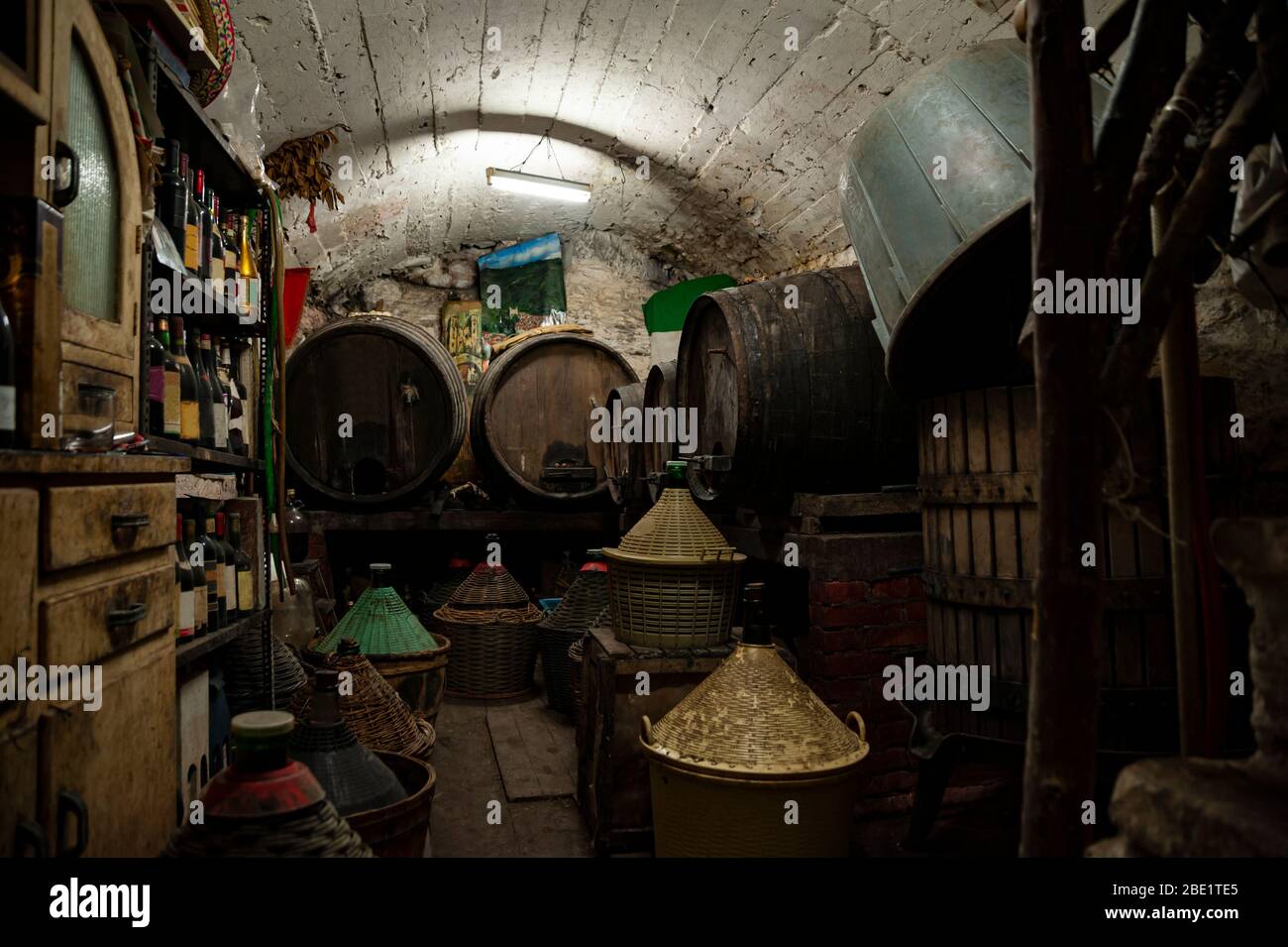 Old italian wine cellar in an old building Stock Photo