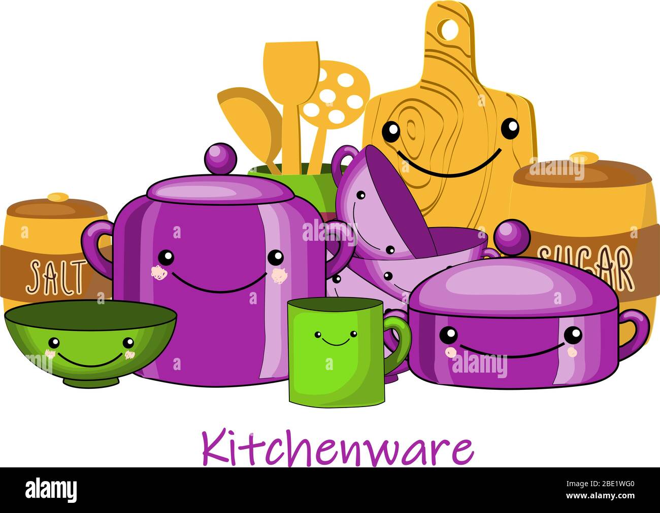 Children's tableware set. Isolated objects on white background. Vector Stock Vector