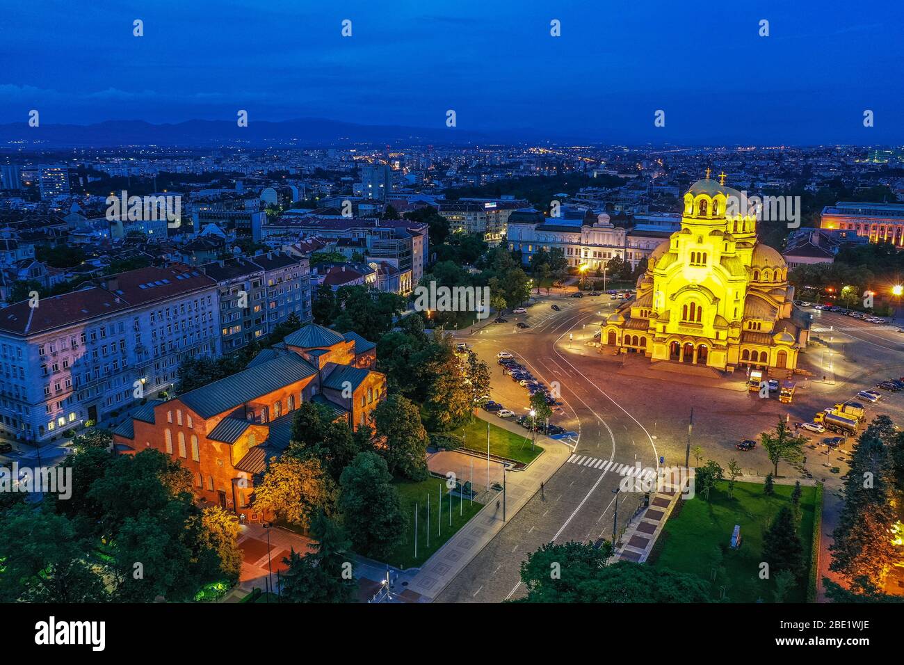 Europe, Bulgaria, Sofia, Alexander Nevsky Russian orthodox cathedral, aerial view Stock Photo