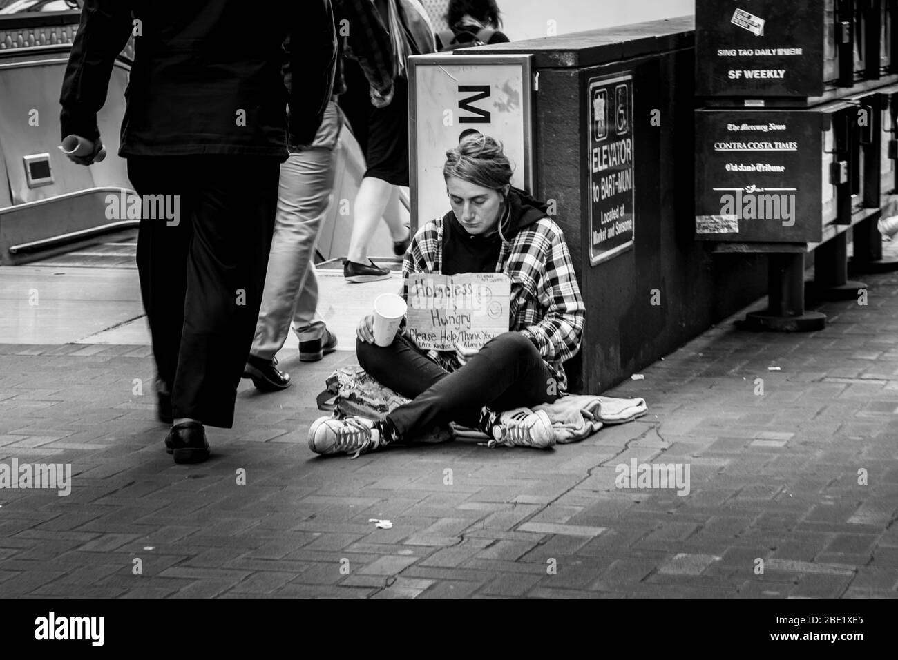 Homeless on the street in San Francisco, USA - August 21, 2019. Stock Photo
