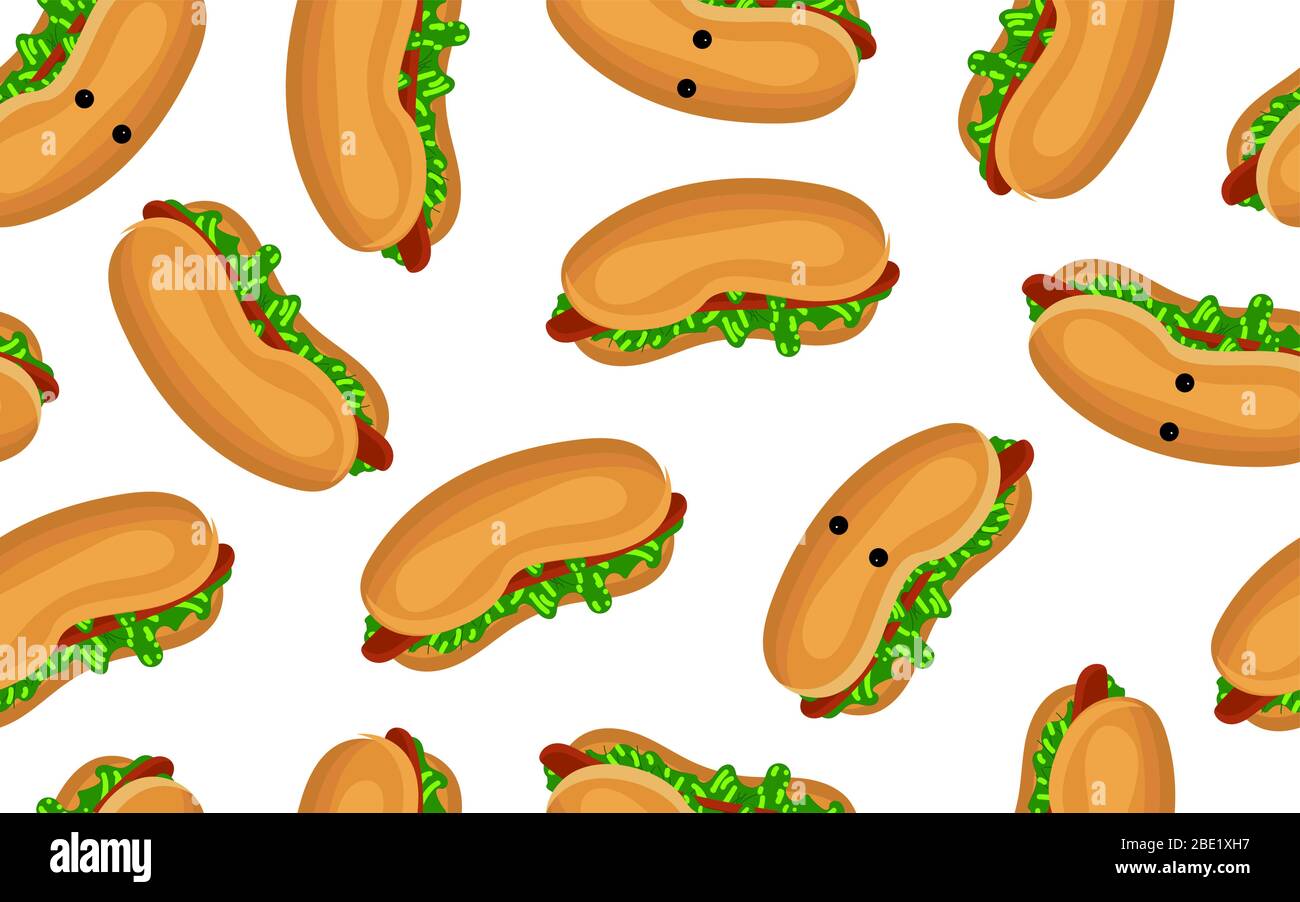 fast food pattern seamless. Stroke dog for packaging or branding cafes and restaurants.. Stock Vector
