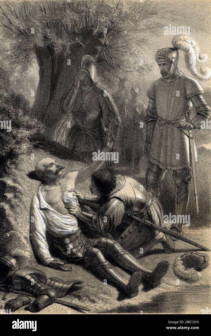 Le chevalier Bayard (Pierre Terrail) (1476-1524) mortellement blesse le 29  avril 1524 a Rebec alors qu'il couvrait la retraite de l'armee francaise d  Stock Photo - Alamy