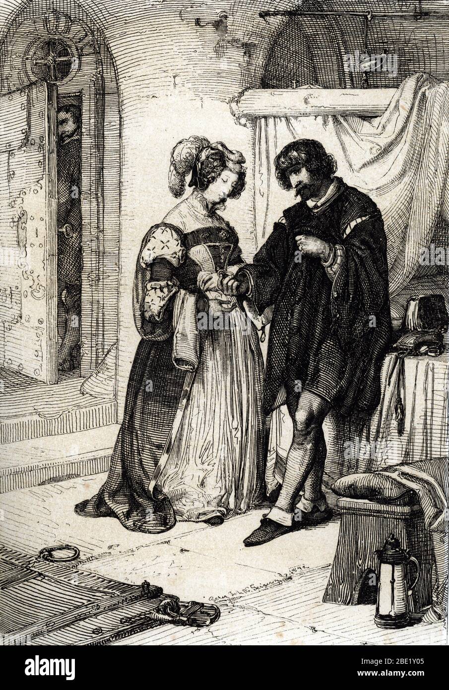 'Le comte d'Essex Robert Devereux (1565-1601) condamne a mort pour trahison remet a Elizabeth Howard, comtesse de Nottingham et dame d'honneur d'Elisa Stock Photo