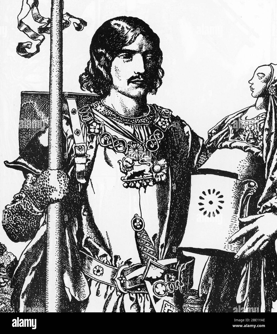 'Legende arthurienne : portrait de Lancelot du Lac, le chevalier blanc' (portrait of Lancelot (Launcelot) the white knight) Illustration d'Howard Pyle Stock Photo