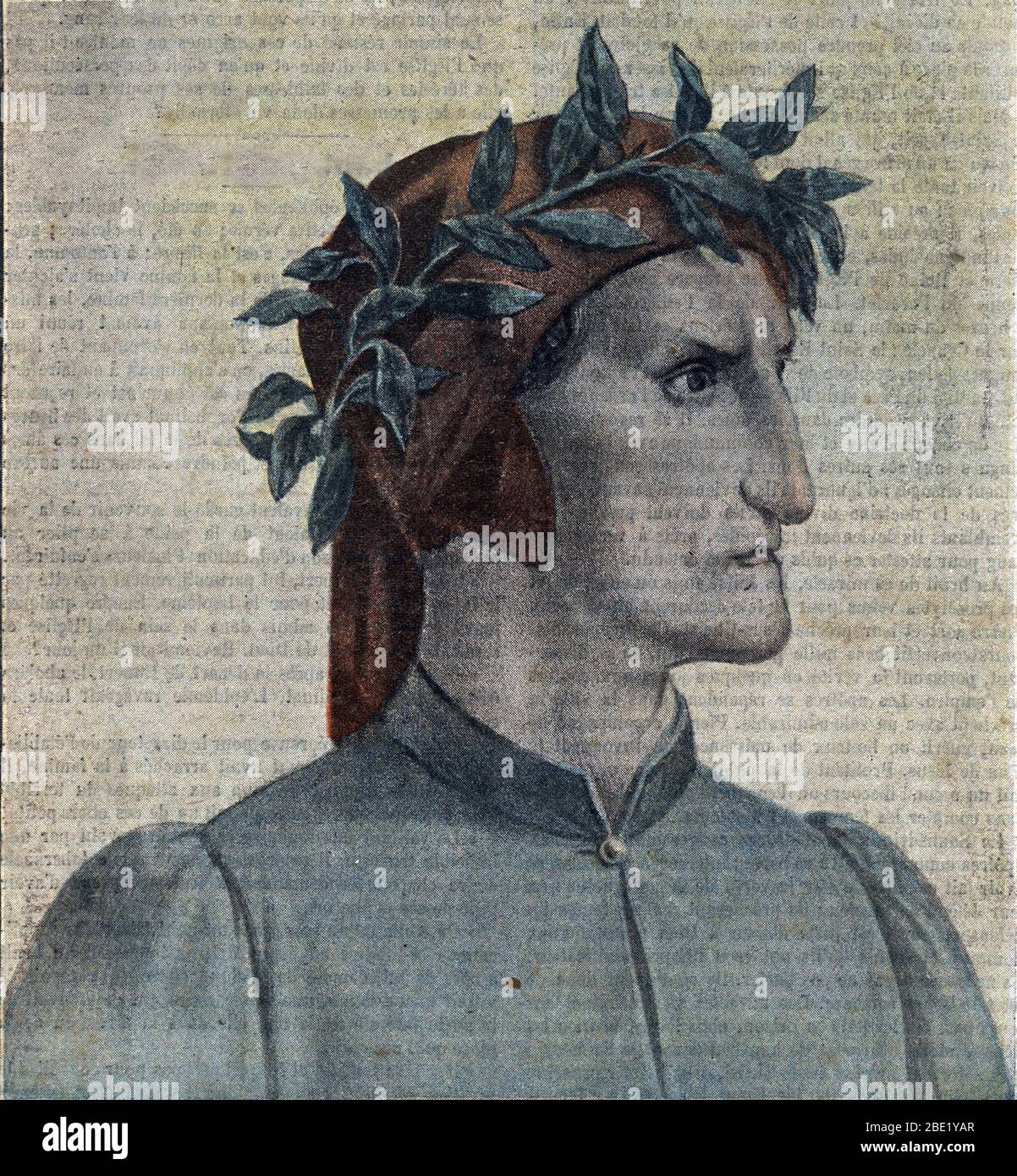'Portrait du poete italien Dante Alighieri (1265-1321)' (Italian poet Dante Alighieri) Illustration from 'Le pelerin' may 1921 Private collection Stock Photo