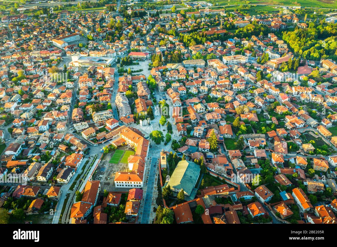 Europe, Bulgaria, Bansko, aerial view of Bansko old town Stock Photo