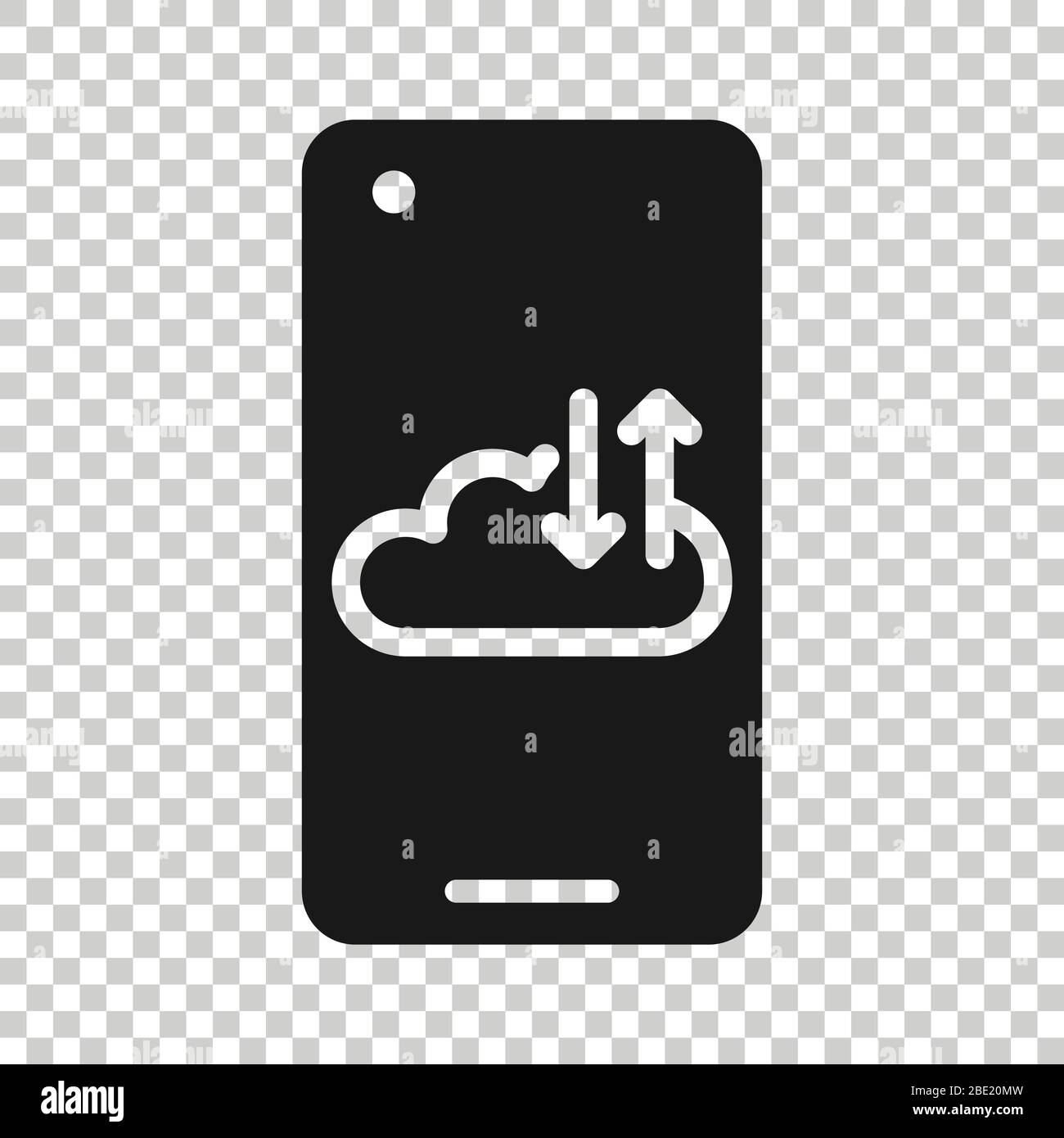 Smartphone with cloud icon in flat style. Phone network storage vector ...