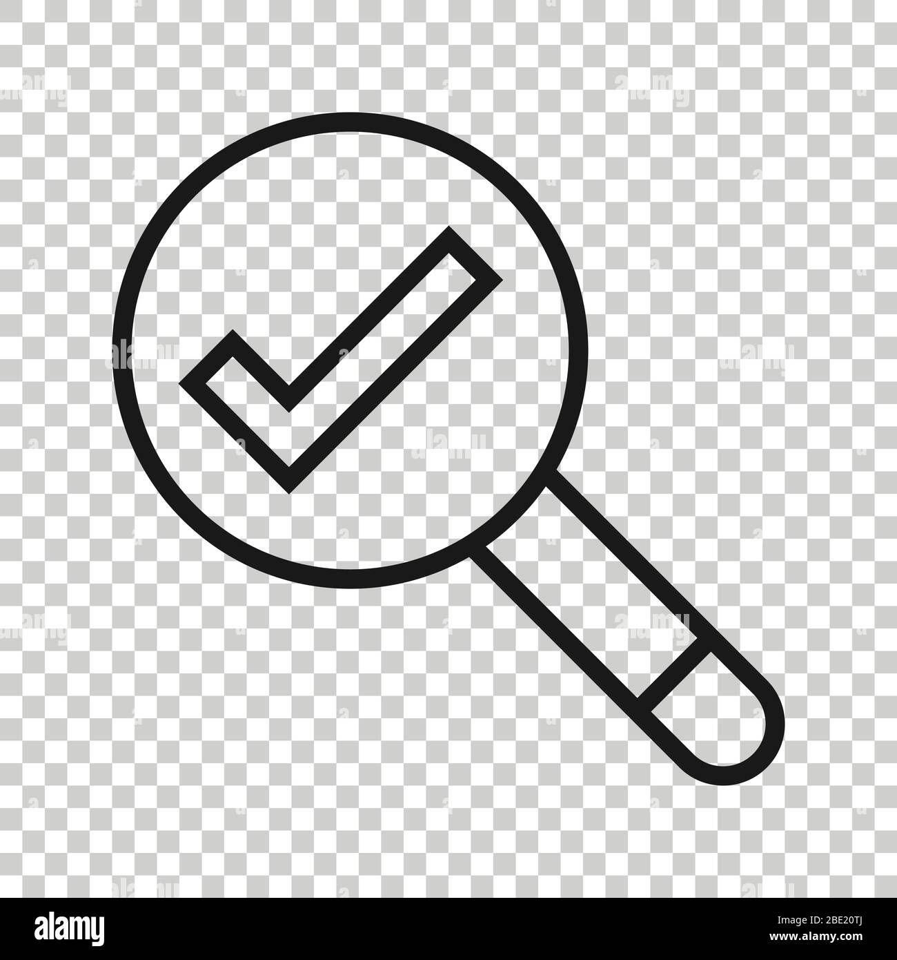 Check mark with magnifying glass icon in flat style. Loupe accept ...