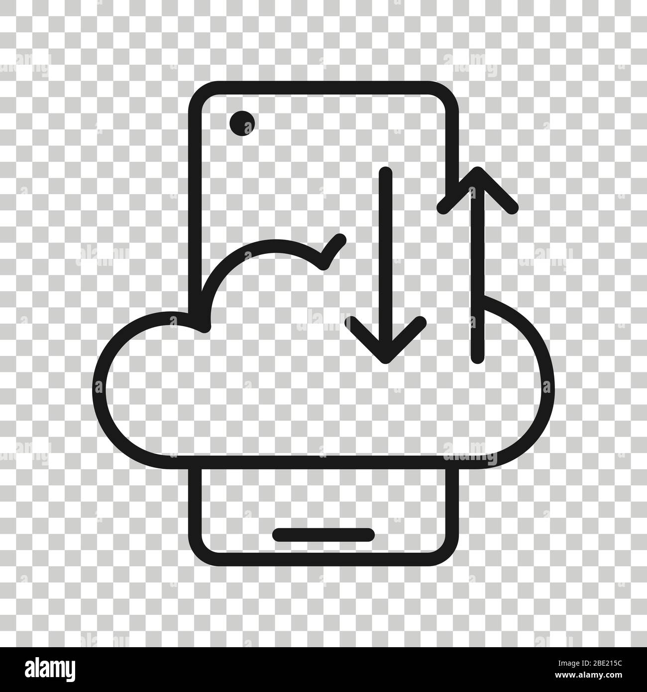 Smartphone with cloud icon in flat style. Phone network storage vector ...