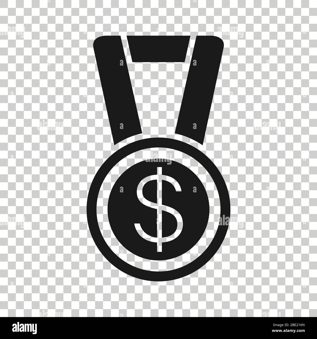Medal with dollar icon in flat style. Money award trophy vector illustration on white isolated background. Banknote bill business concept. Stock Vector