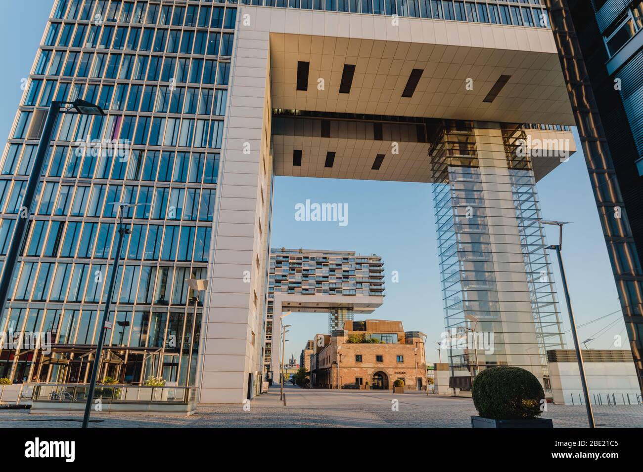 Modern german glass Crane Houses architecture in Cologne in morning light Stock Photo