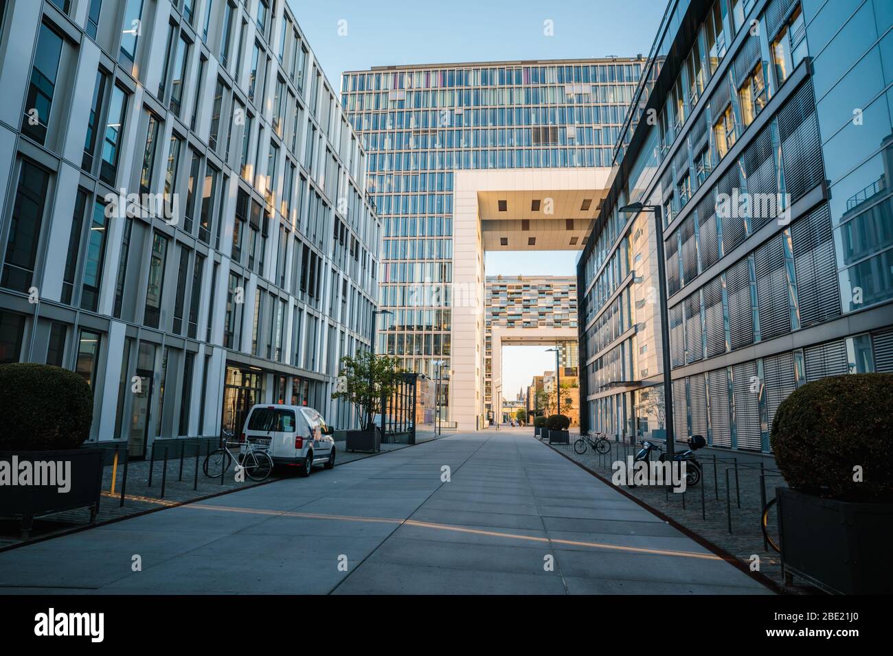 Modern german glass Crane Houses architecture in Cologne in morning light Stock Photo