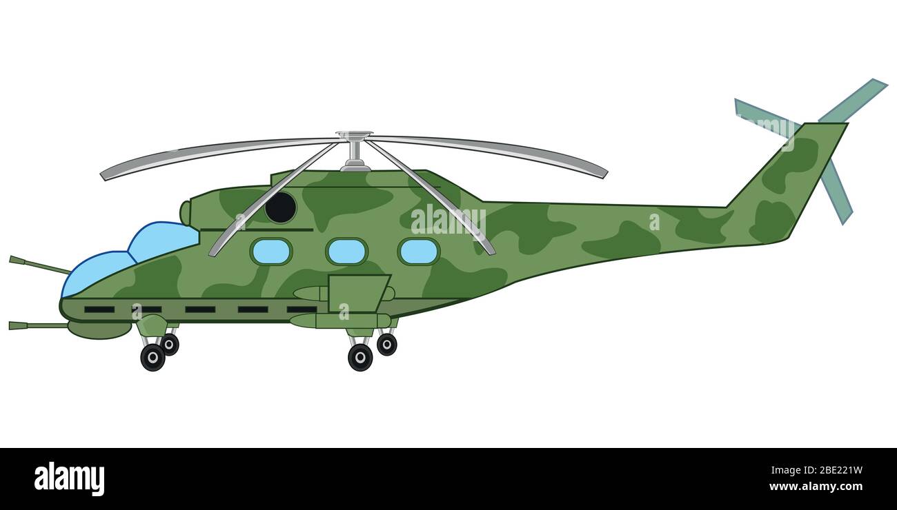 Military helicopter on white background is insulated Stock Vector